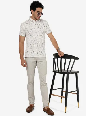 White Printed Slim Fit Polo T-Shirt | JadeBlue