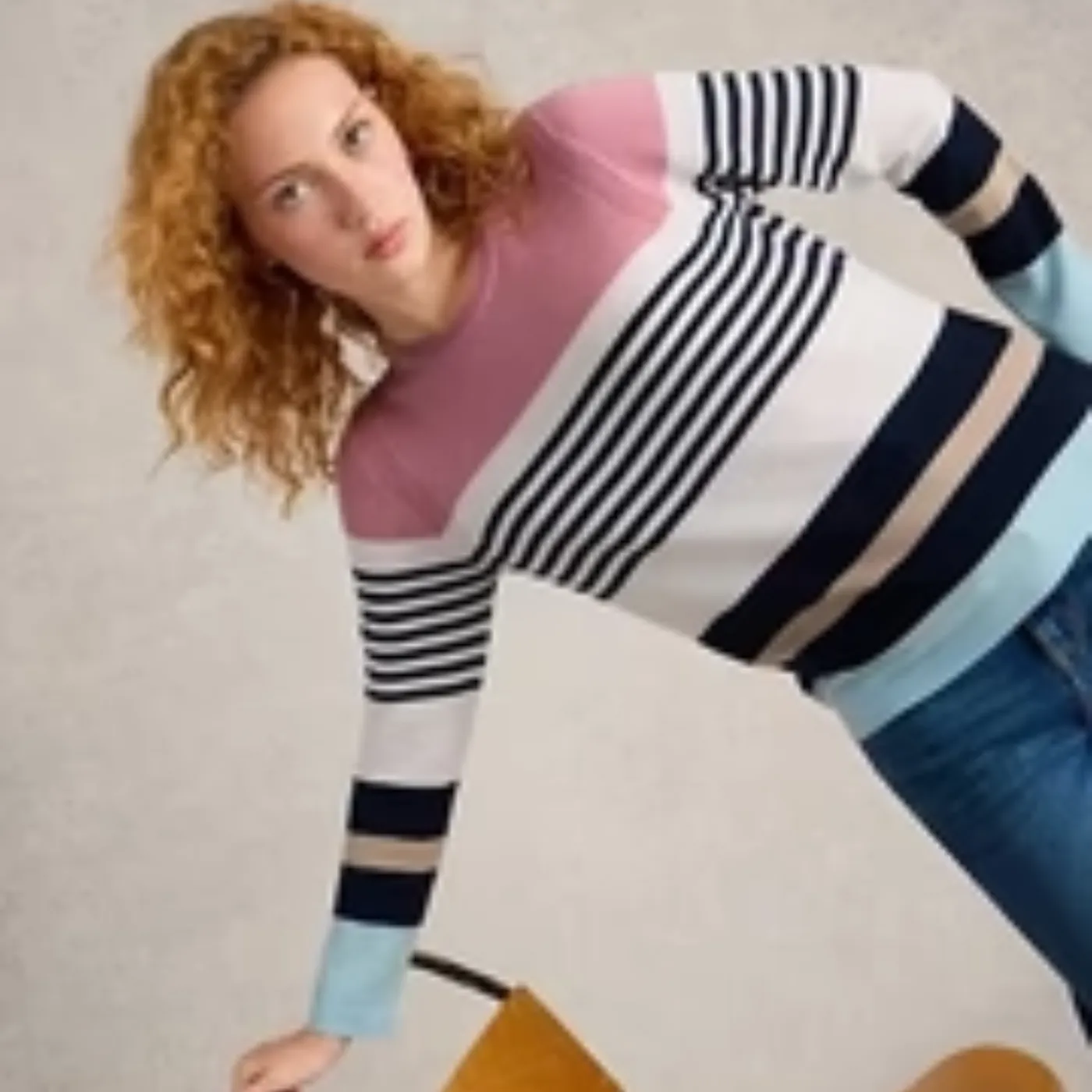 White Stuff Stripe Crew Merino Jumper