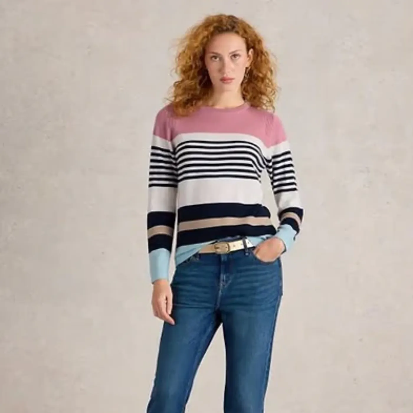 White Stuff Stripe Crew Merino Jumper