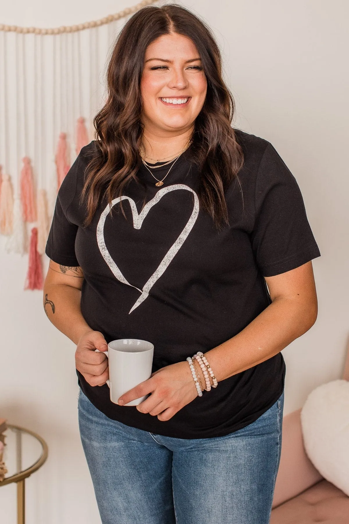 With All Of My Heart Graphic Tee- Black