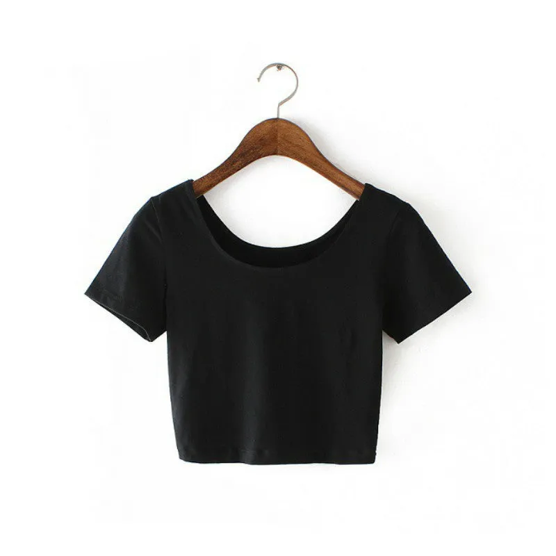 Women Best U neck Sexy Crop Top Ladies Short Sleeve T Shirt Tee Short T-shirt Basic Stretch T-shirts