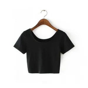Women Best U neck Sexy Crop Top Ladies Short Sleeve T Shirt Tee Short T-shirt Basic Stretch T-shirts