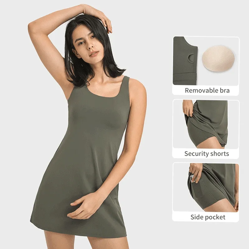 Women Workout Running Tennis Wear Built in Bra and Short Pocket Slim Fit Outdoor Casual Sports Golf Athletic Dress tennis skirts