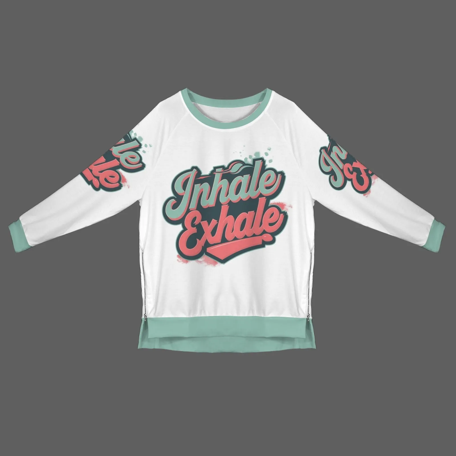 Women's Crew Neck Long Sleeve Side Zipper Sweatshirt