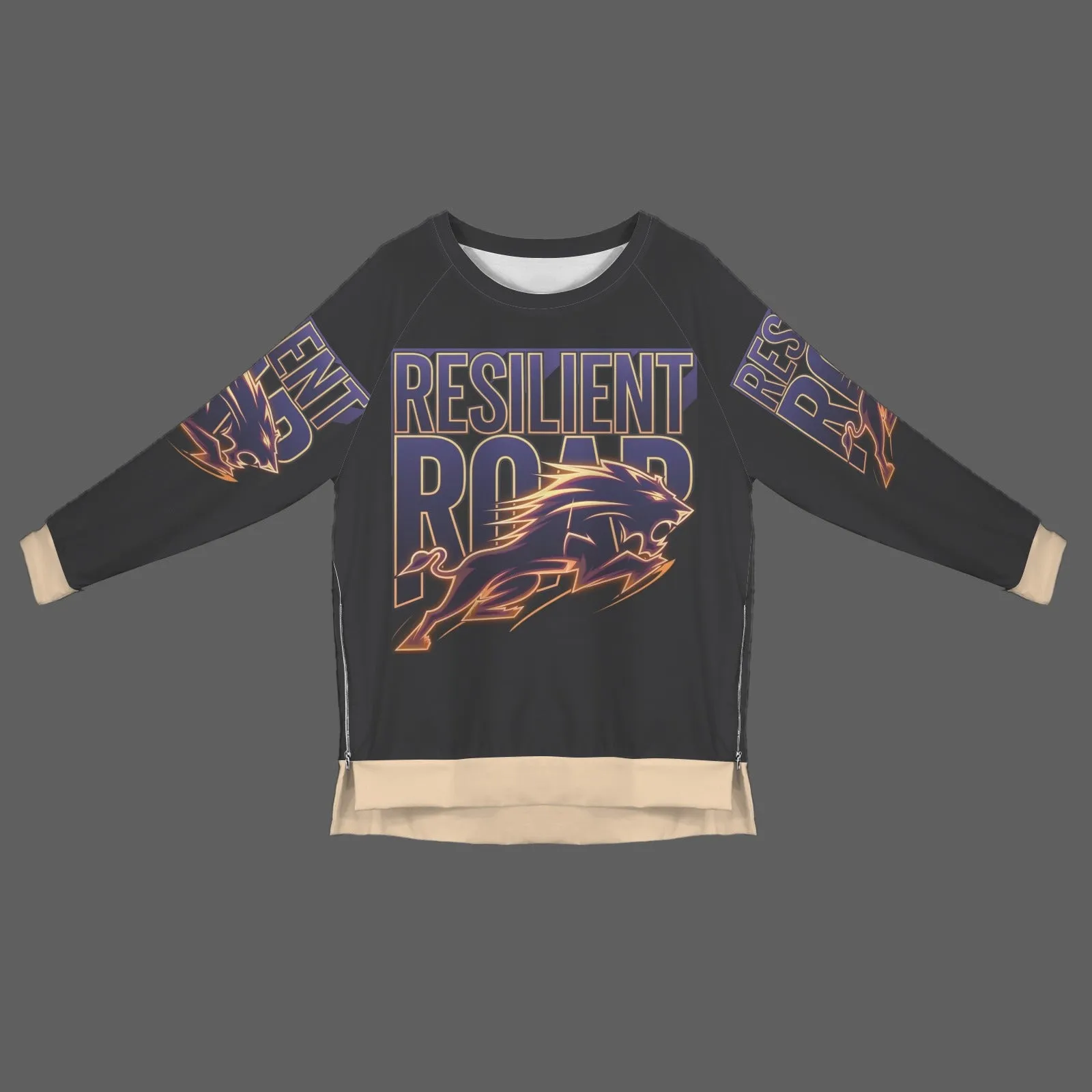 Women's Crew Neck Long Sleeve Side Zipper Sweatshirt