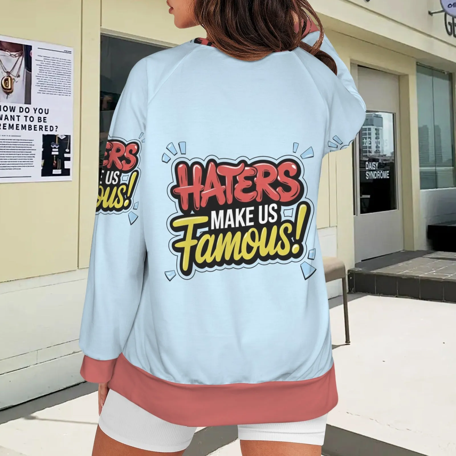 Women's Crew Neck Long Sleeve Side Zipper Sweatshirt