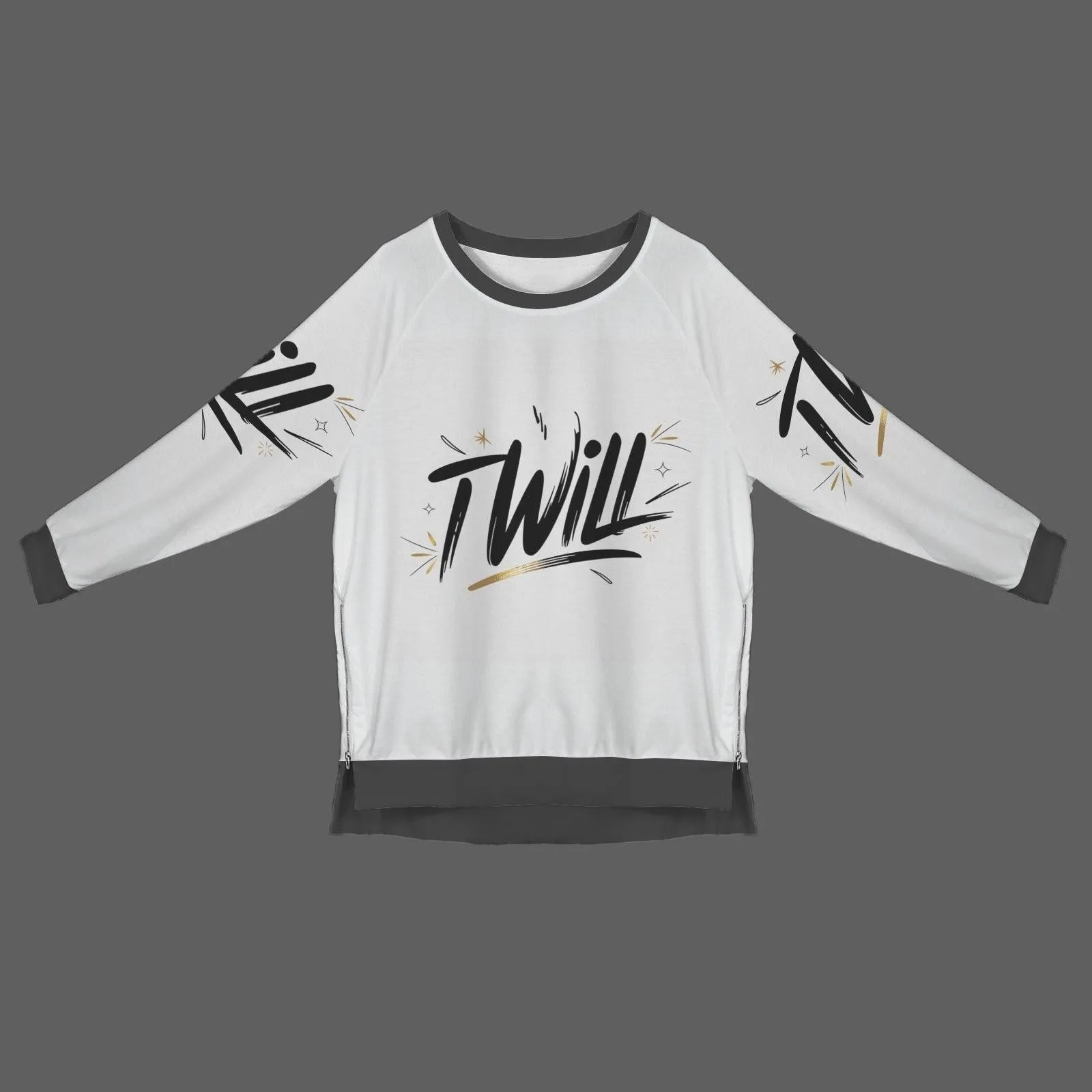 Women's Crew Neck Long Sleeve Side Zipper Sweatshirt