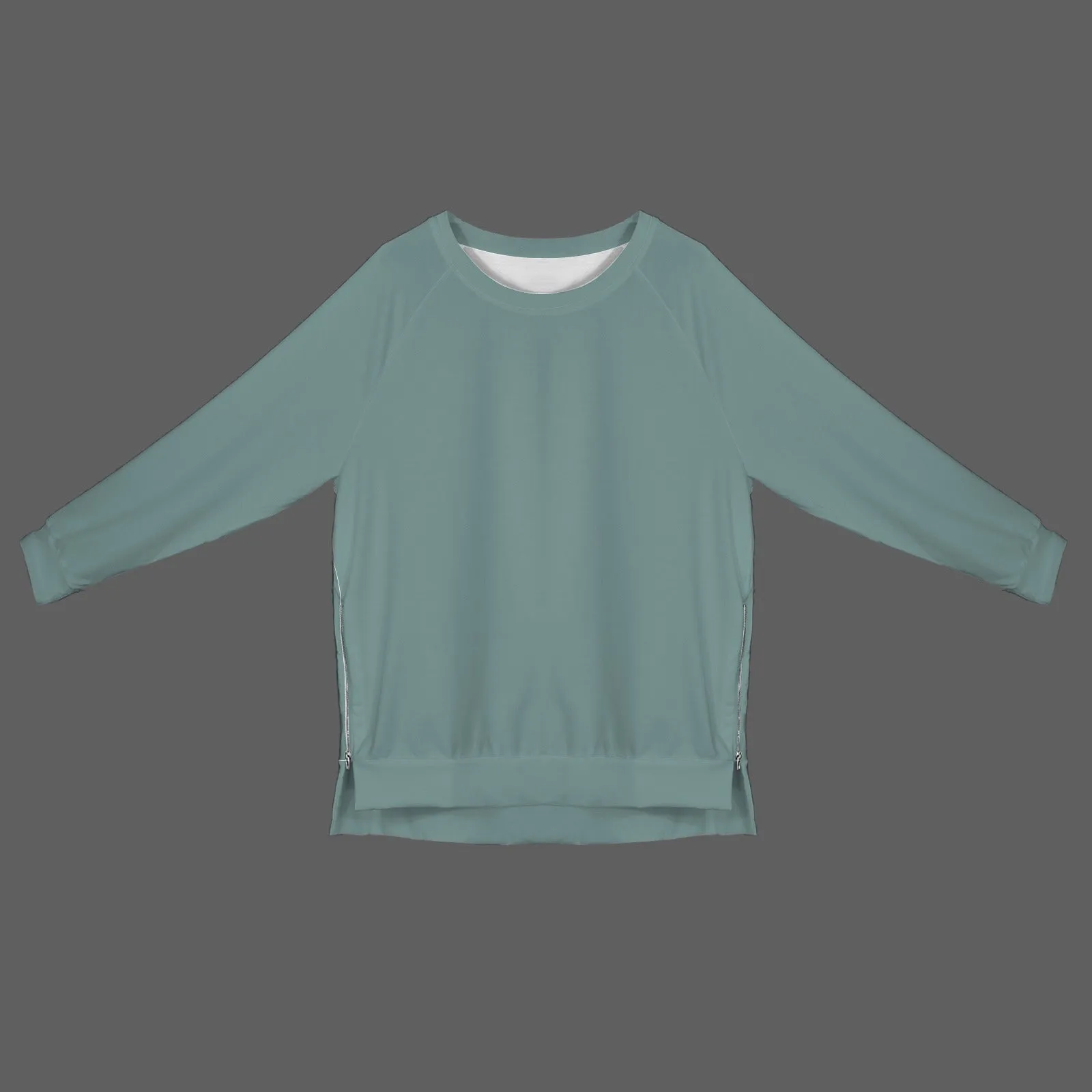 Women's Crew Neck Long Sleeve Side Zipper Sweatshirt