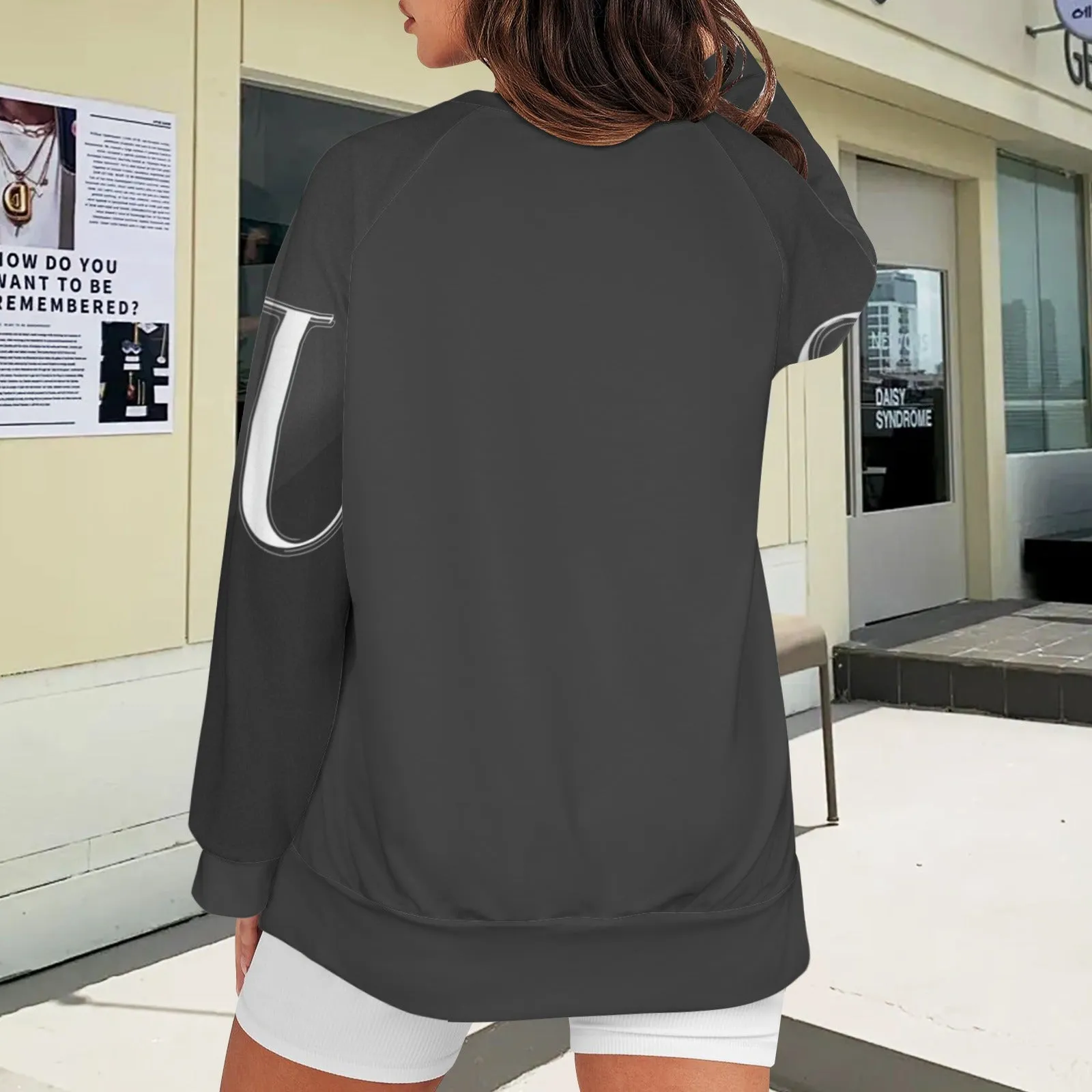 Women's Crew Neck Long Sleeve Side Zipper Sweatshirt