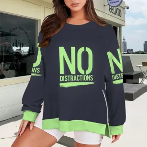 Women's Crew Neck Long Sleeve Side Zipper Sweatshirt