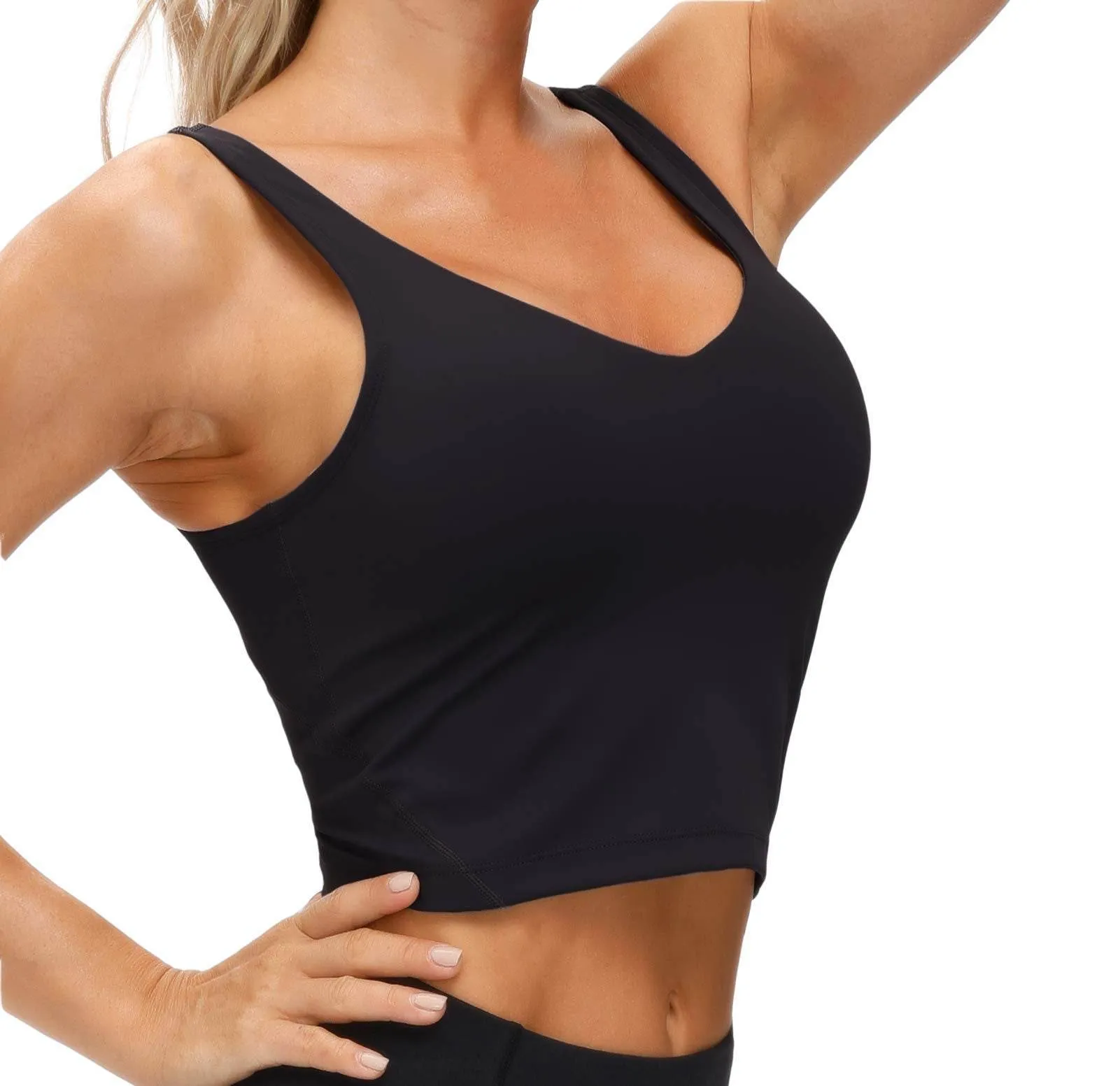 Women’s Longline Sports Bra Wirefree Padded Medium Support Yoga Bras Gym Running Workout Tank Tops (Black, Small)