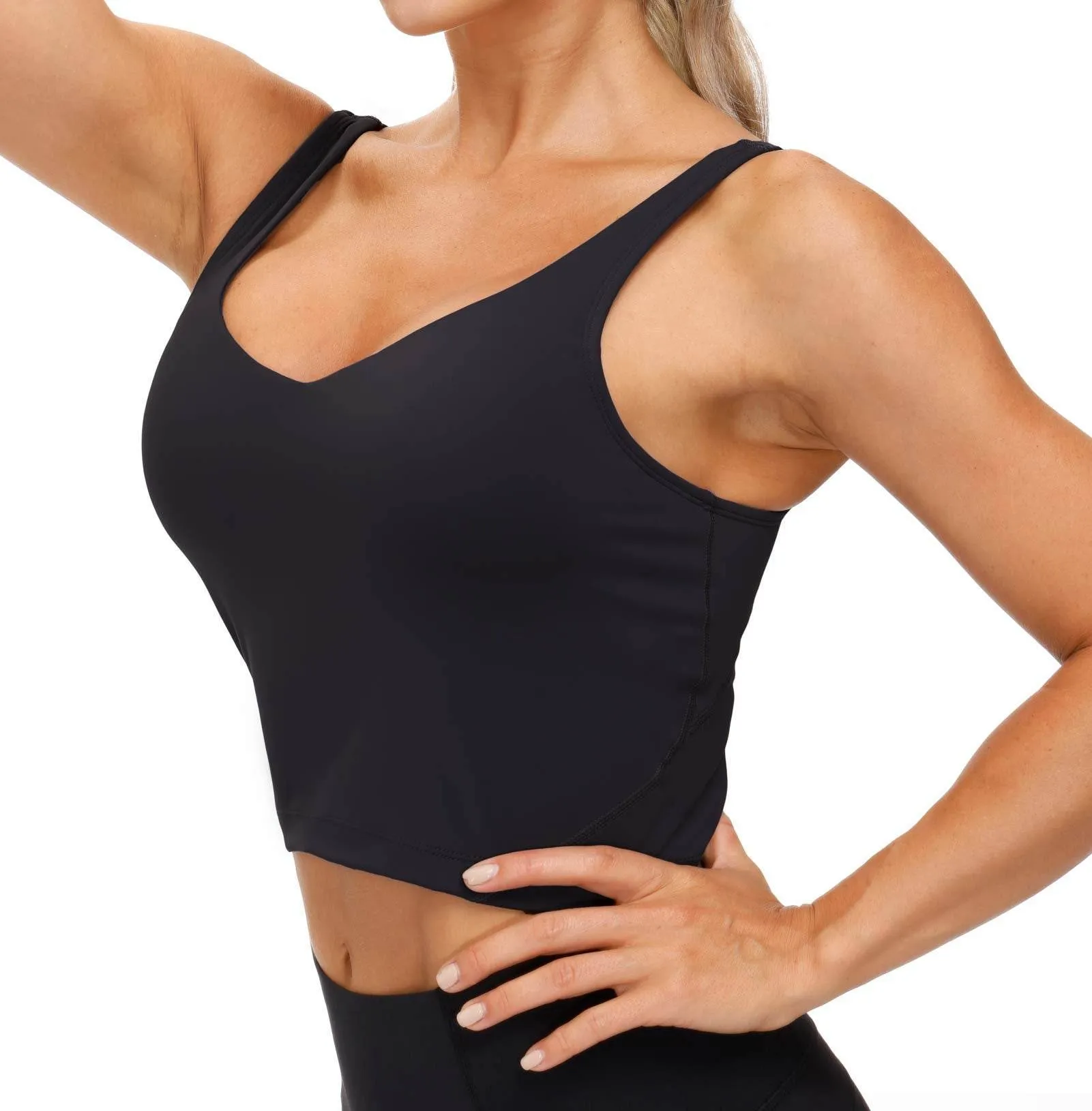 Women’s Longline Sports Bra Wirefree Padded Medium Support Yoga Bras Gym Running Workout Tank Tops (Black, Small)