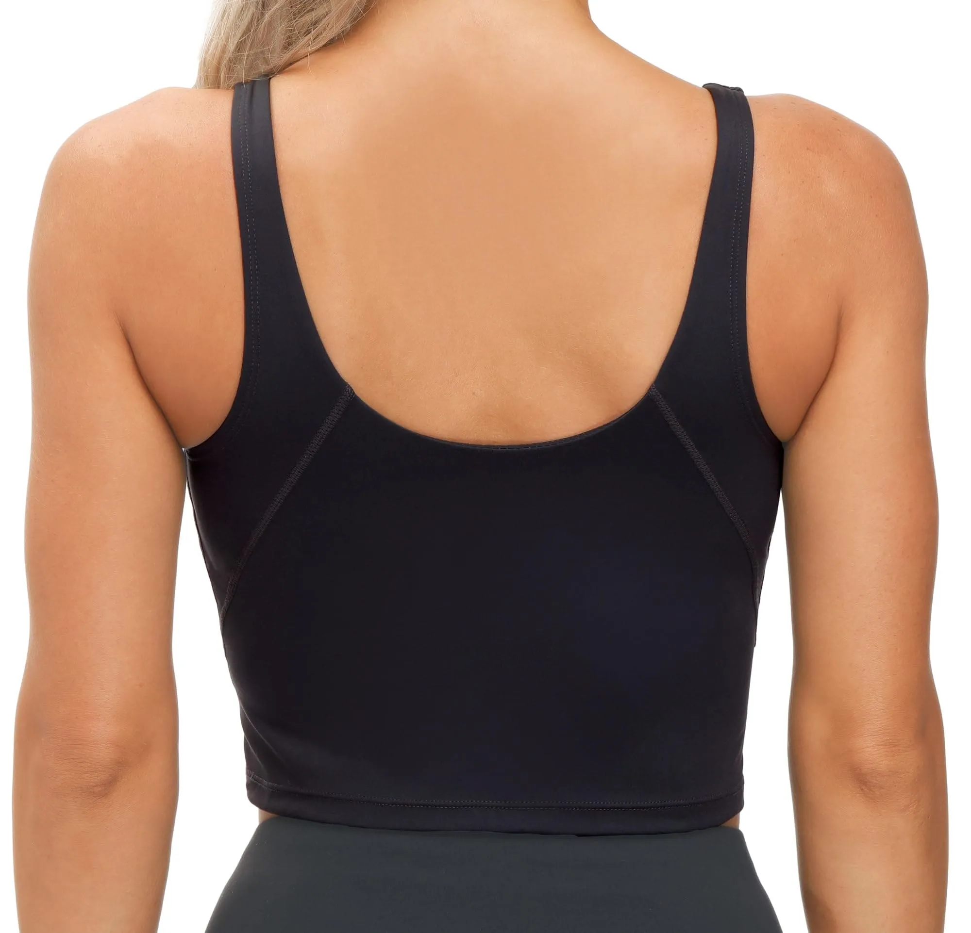 Women’s Longline Sports Bra Wirefree Padded Medium Support Yoga Bras Gym Running Workout Tank Tops (Black)
