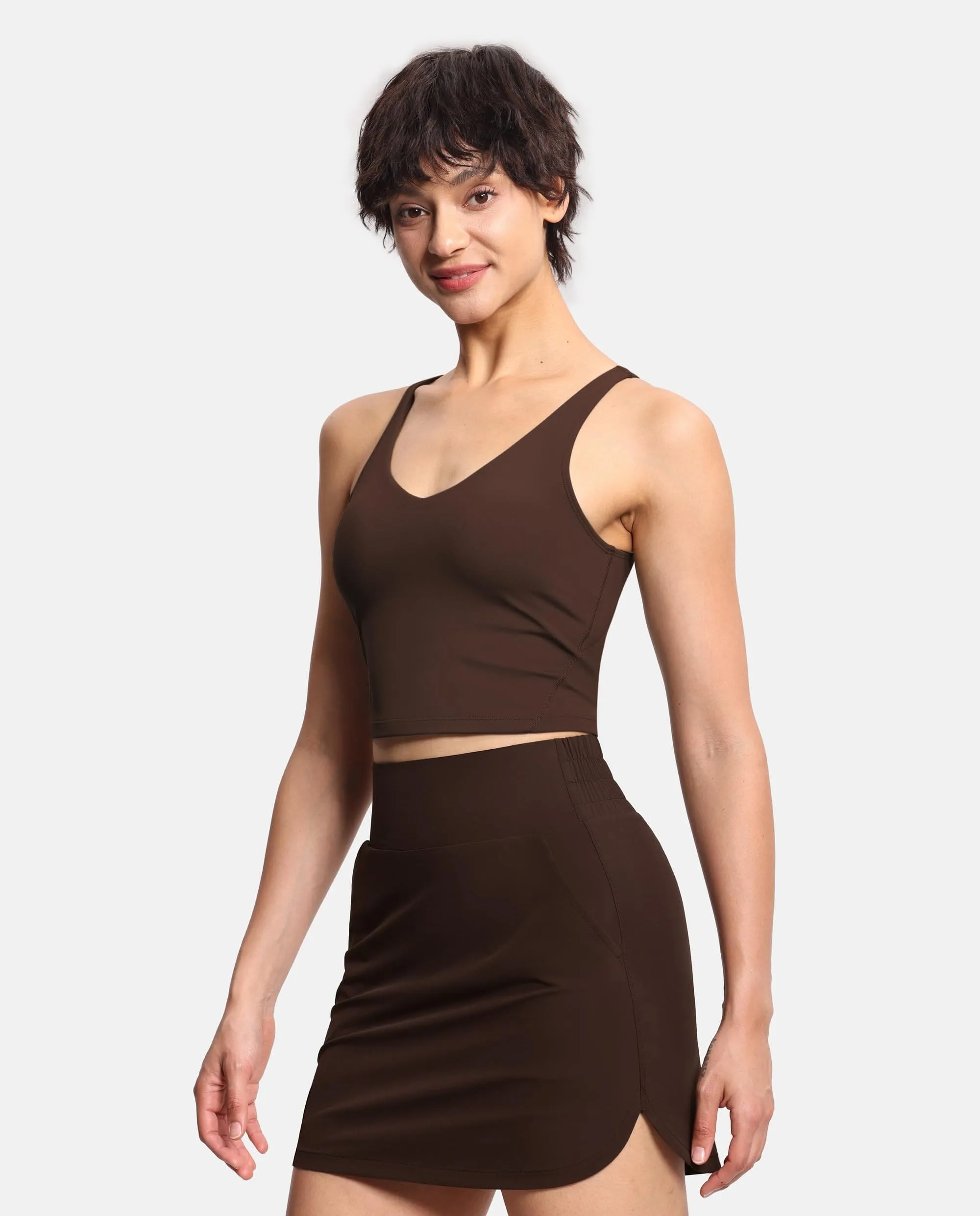 Women’s Longline Sports Bra Wirefree Padded Medium Support Yoga Bras Gym Running Workout Tank Tops Brown