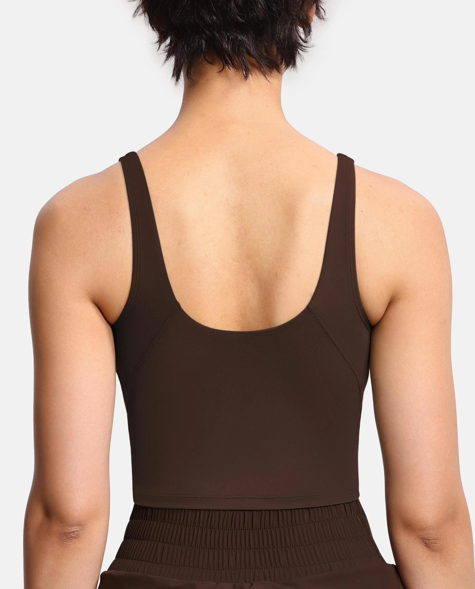 Women’s Longline Sports Bra Wirefree Padded Medium Support Yoga Bras Gym Running Workout Tank Tops Brown