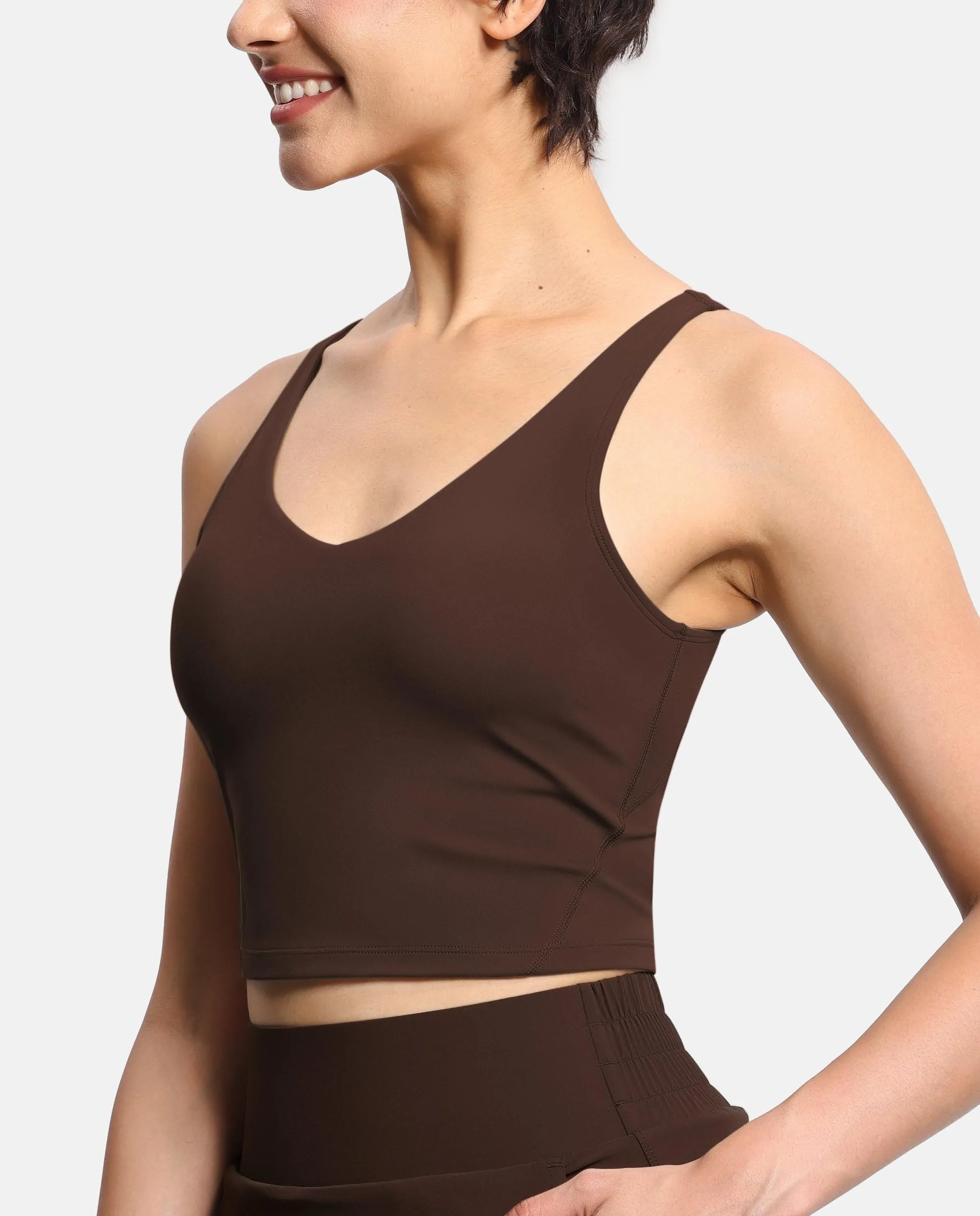Women’s Longline Sports Bra Wirefree Padded Medium Support Yoga Bras Gym Running Workout Tank Tops Brown