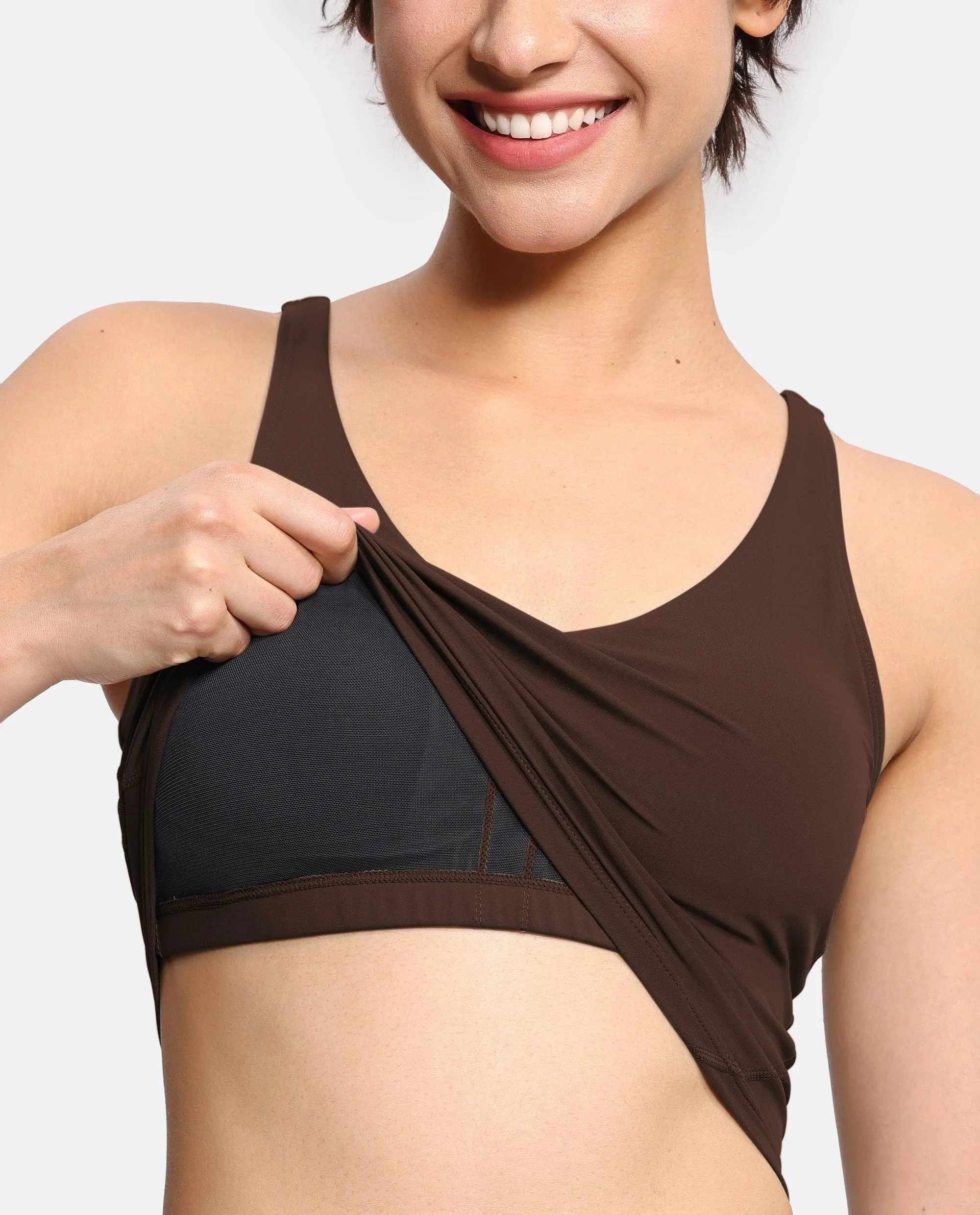 Women’s Longline Sports Bra Wirefree Padded Medium Support Yoga Bras Gym Running Workout Tank Tops Brown