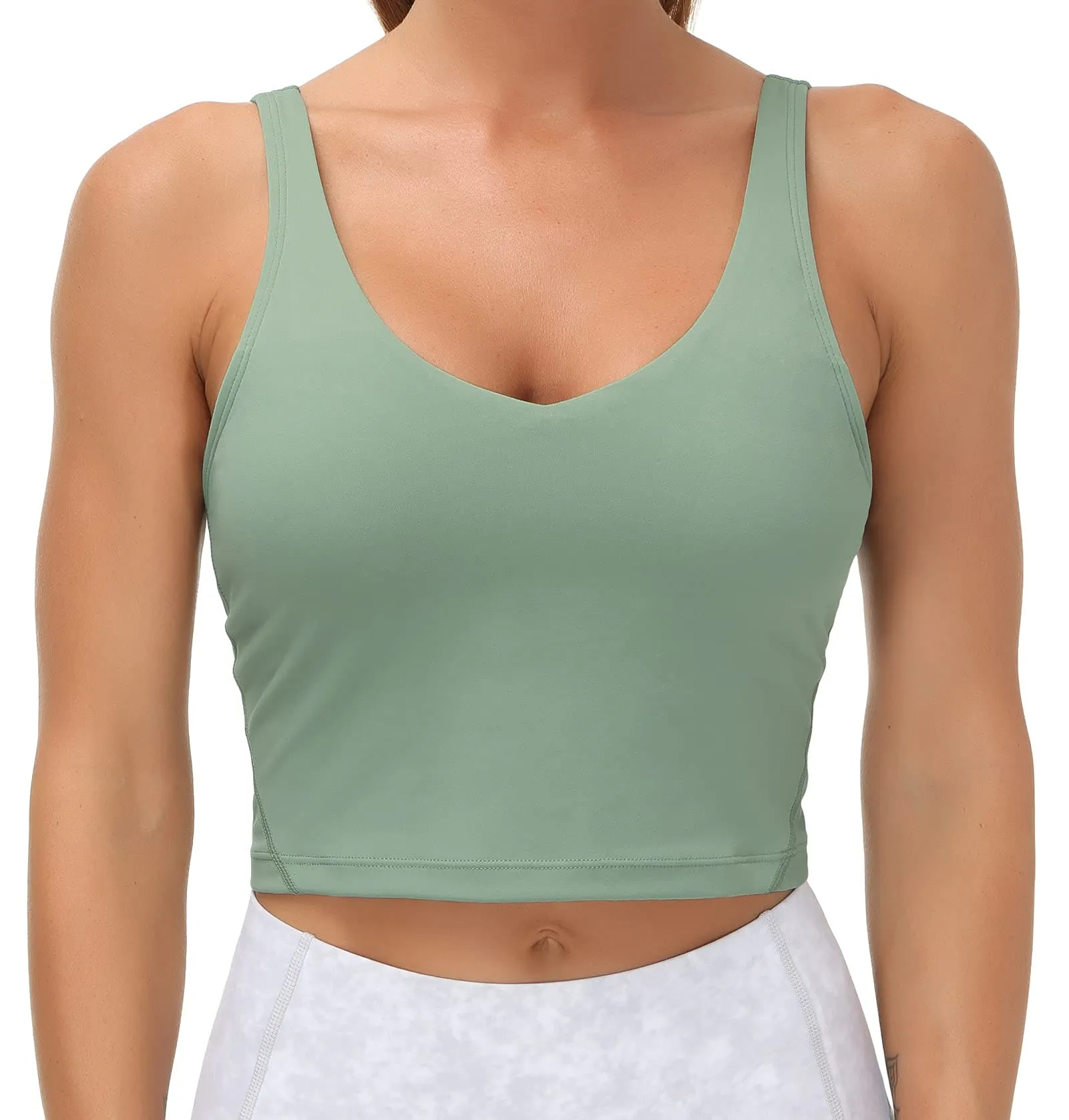 Women’s Longline Sports Bra Wirefree Padded Medium Support Yoga Bras Gym Running Workout Tank Tops (Jasmine Green)