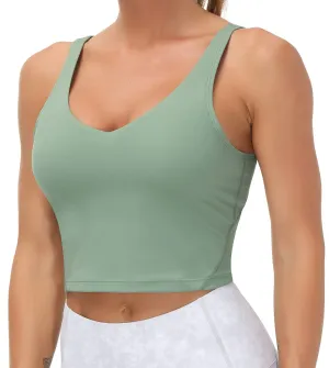 Women’s Longline Sports Bra Wirefree Padded Medium Support Yoga Bras Gym Running Workout Tank Tops (Jasmine Green)
