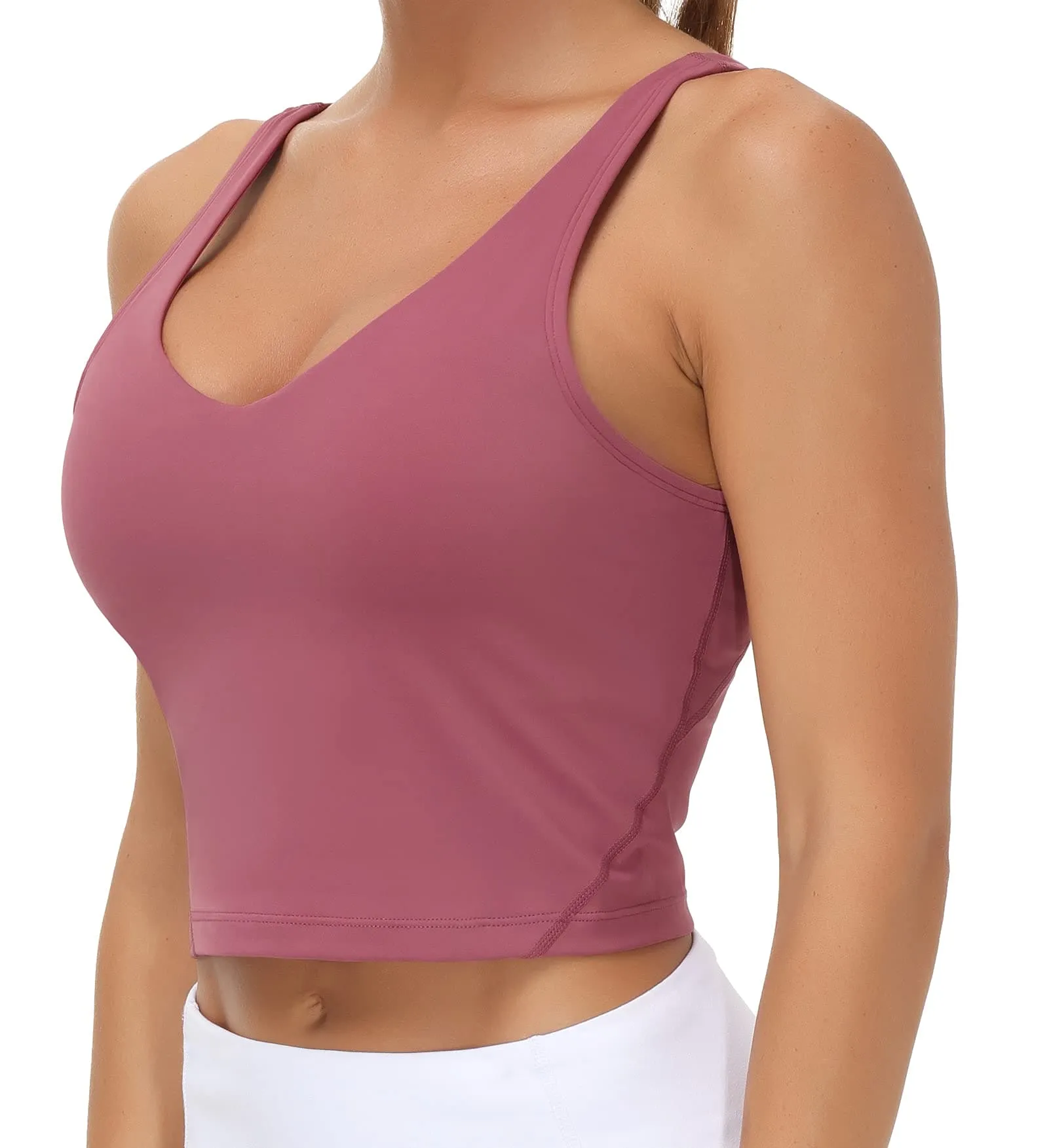 Women’s Longline Sports Bra Wirefree Padded Medium Support Yoga Bras Gym Running Workout Tank Tops (Rose red)