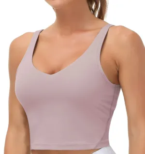Women’s Longline Sports Bra Wirefree Padded Medium Support Yoga Bras Gym Running Workout Tank Tops(Light Purple)