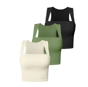 Women's short fitted camisole strapless square-neck elastic T-shirt crop top tank top Ribbed vest  C-240703-7