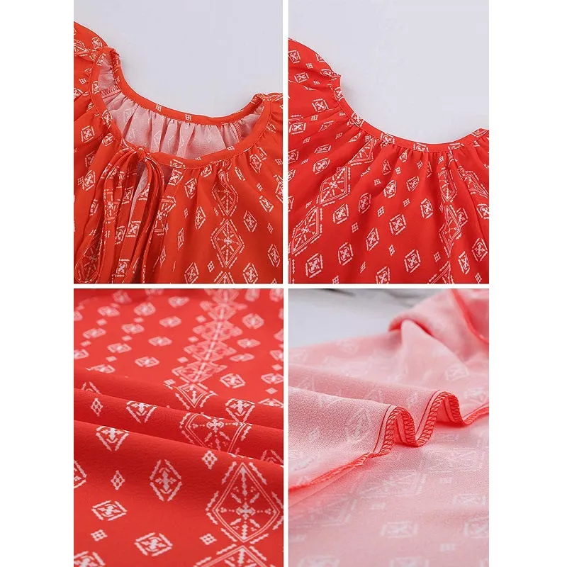 Womens V-Neck Floral Print Long Sleeve Bohemian Chiffon Shirt