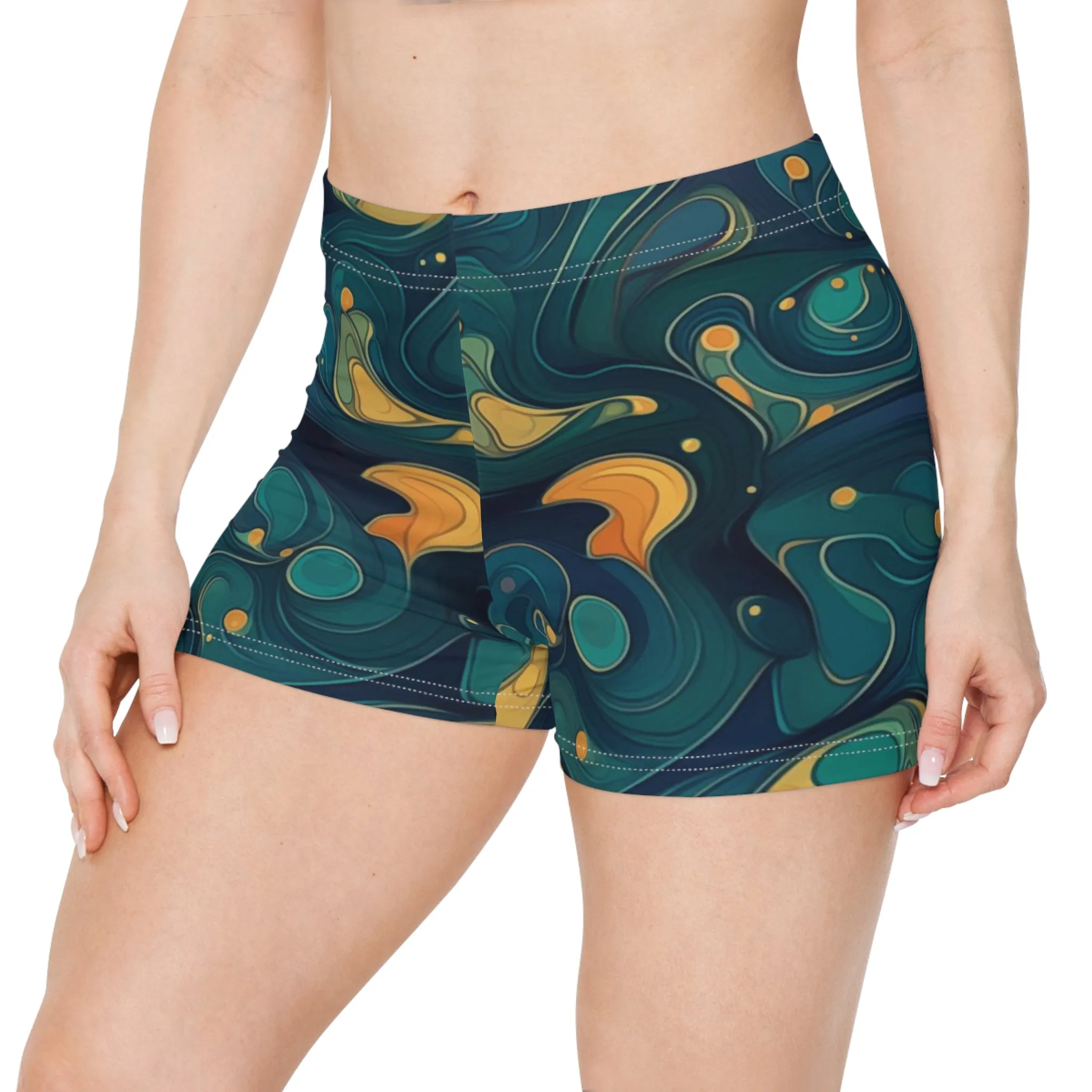 Workout Shorts - Kenric Trikonasana 70s Sci Fi Nebula
