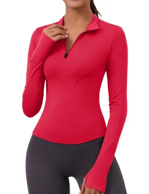 Workout Tops for Women Active Long Sleeve Compression Shirt Tennis Pilates Outfits Hiking Exercise Crop Tops Valentine's Day(Red)
