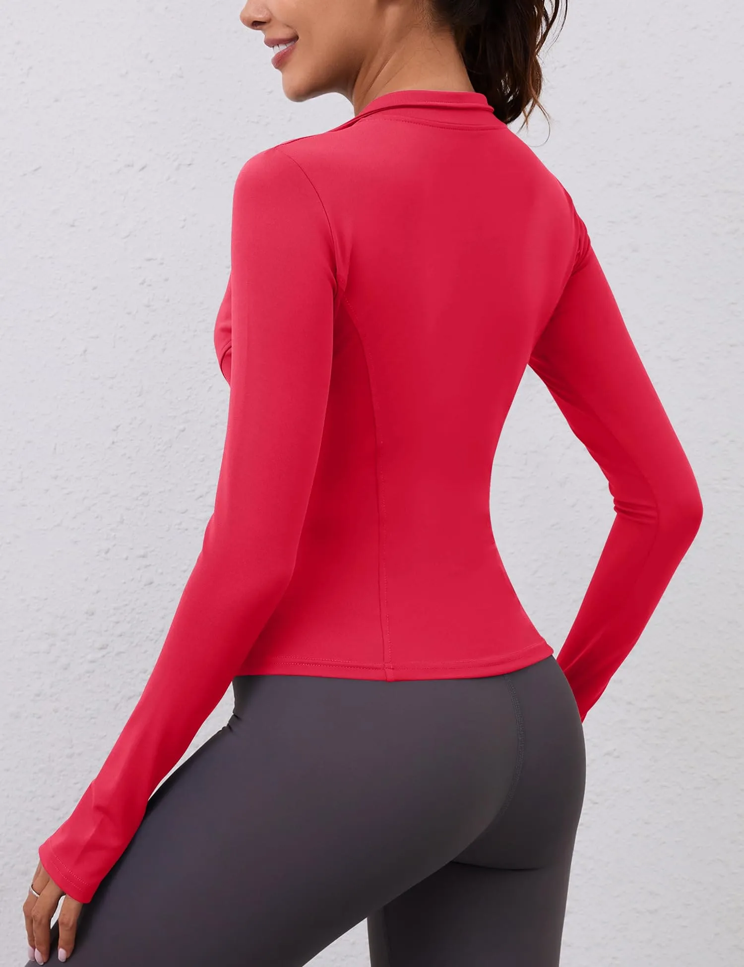 Workout Tops for Women Active Long Sleeve Compression Shirt Tennis Pilates Outfits Hiking Exercise Crop Tops Valentine's Day(Red)
