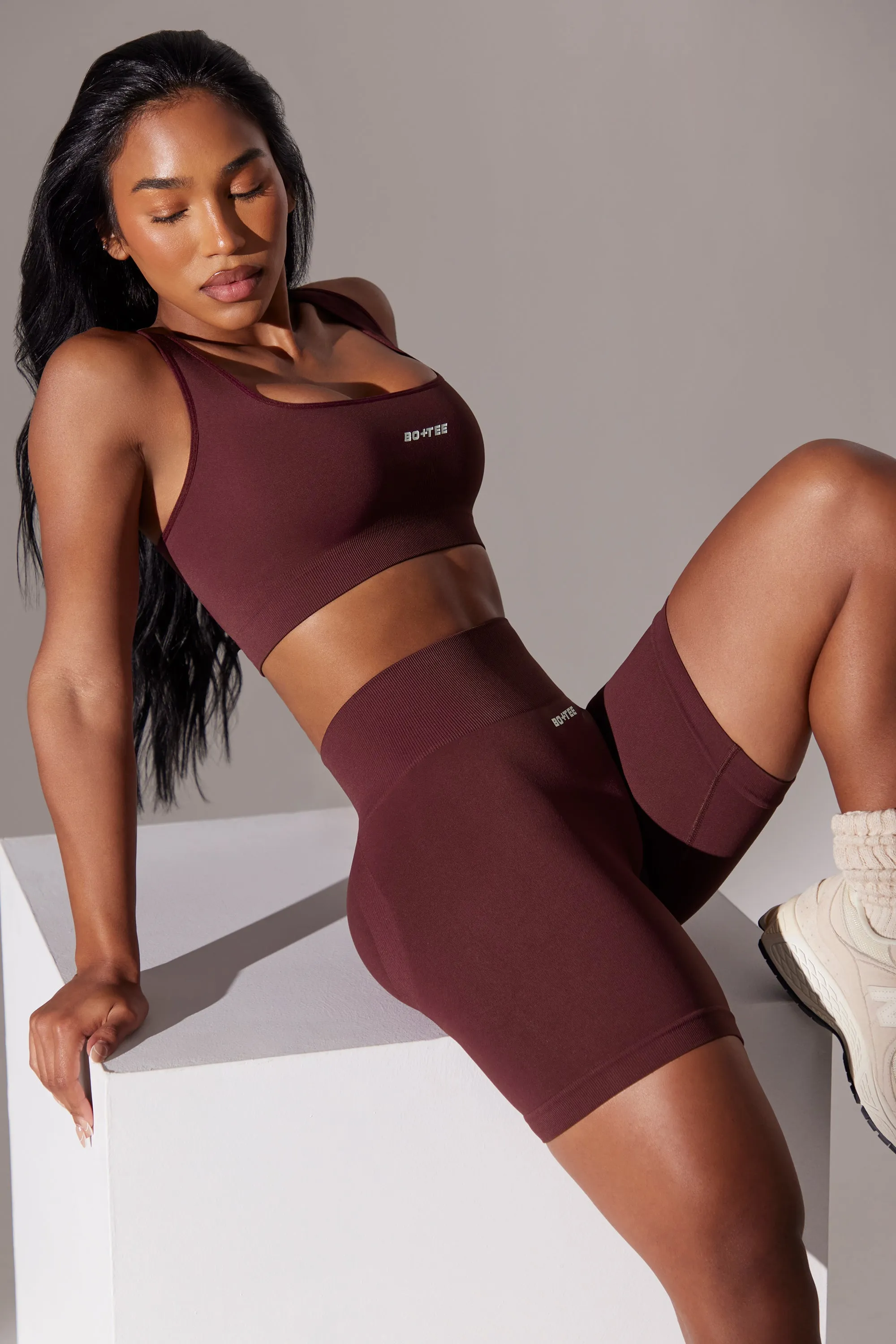 Zealous - High Waist Super Sculpt Biker Shorts in Burgundy