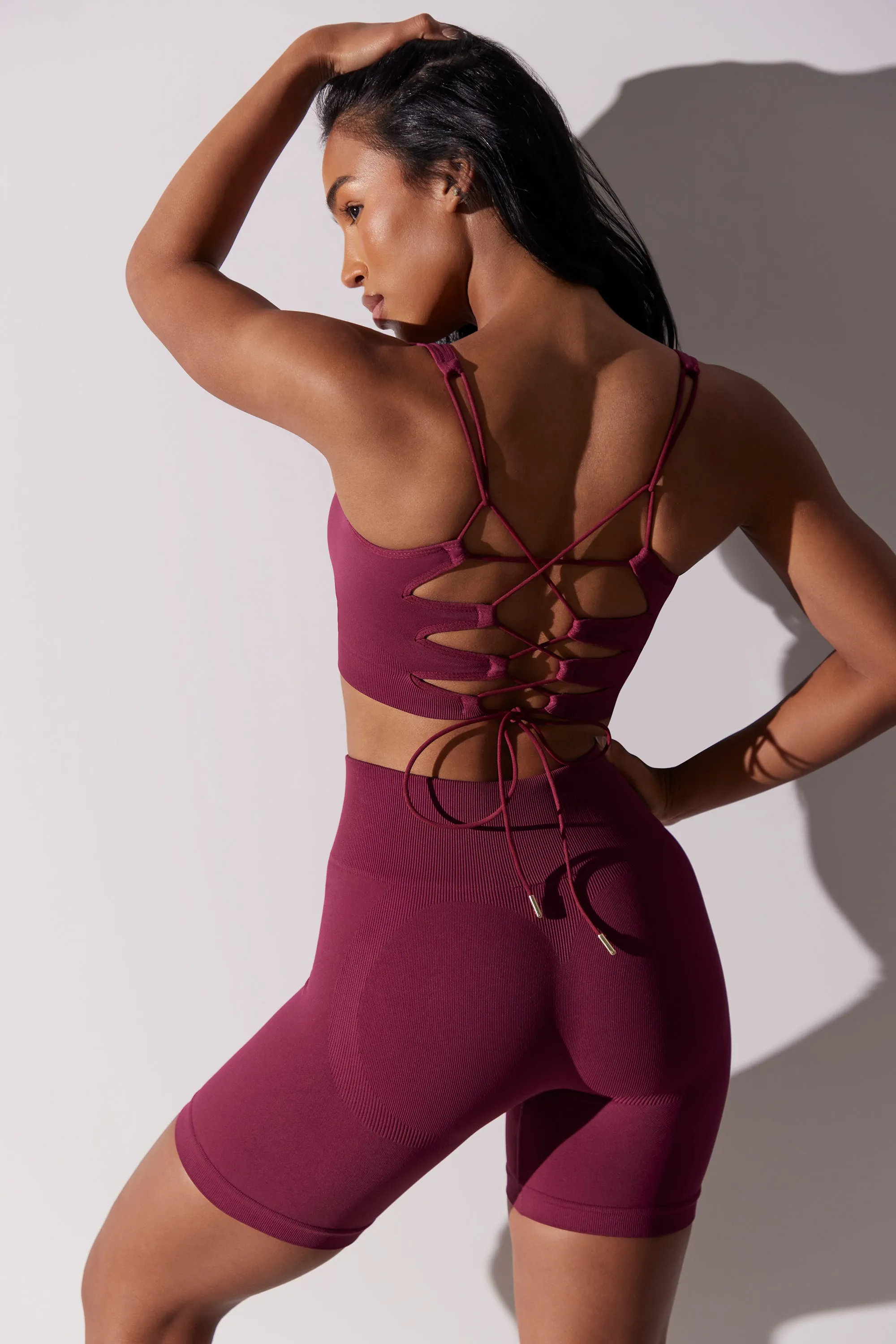 Zealous - High Waist Super Sculpt Biker Shorts in Plum