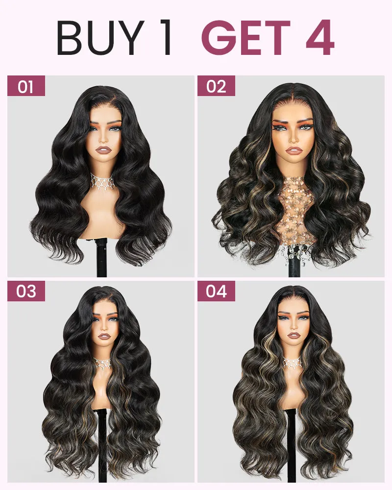 ZIP&Mix-All Wigs | Body Wave Natural Black Glueless 6x5 Pre-Cut Lace Wig With Optional Replaceable Tops