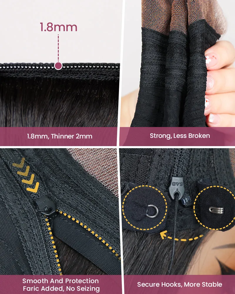 ZIP&Mix-All Wigs | Body Wave Natural Black Glueless 6x5 Pre-Cut Lace Wig With Optional Replaceable Tops