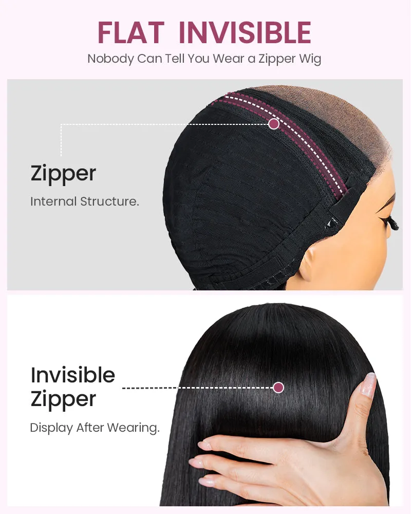 ZIP&Mix-All Wigs | Body Wave Natural Black Glueless 6x5 Pre-Cut Lace Wig With Optional Replaceable Tops